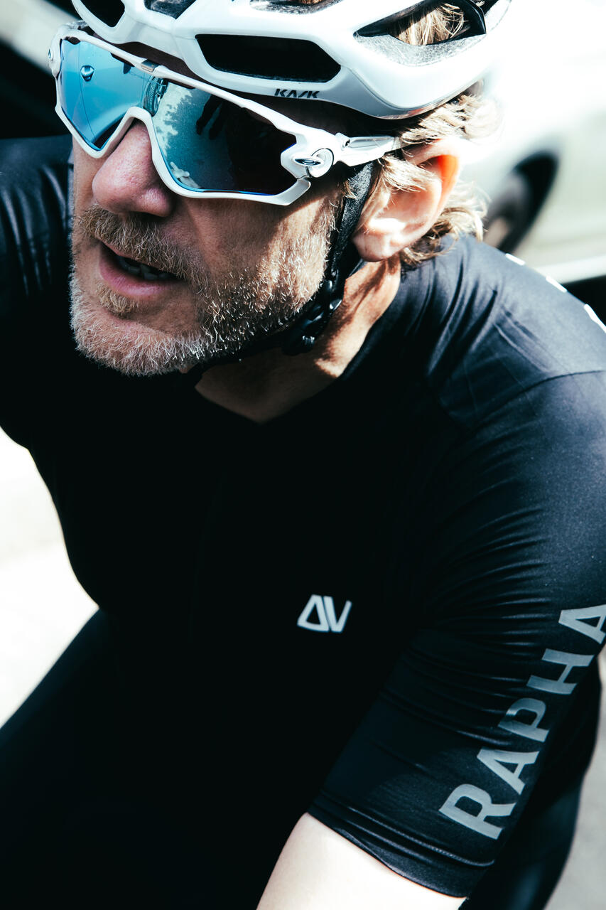 Cyclist in DVOTION Labs kit